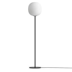 NEW WORKS Lantern Floor Lamp With Black Stem & Frosted White Opal Glas