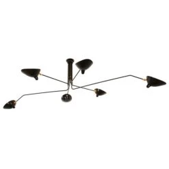 Serge Mouille Plafonnier 6 Ceiling Light Black & Brass
